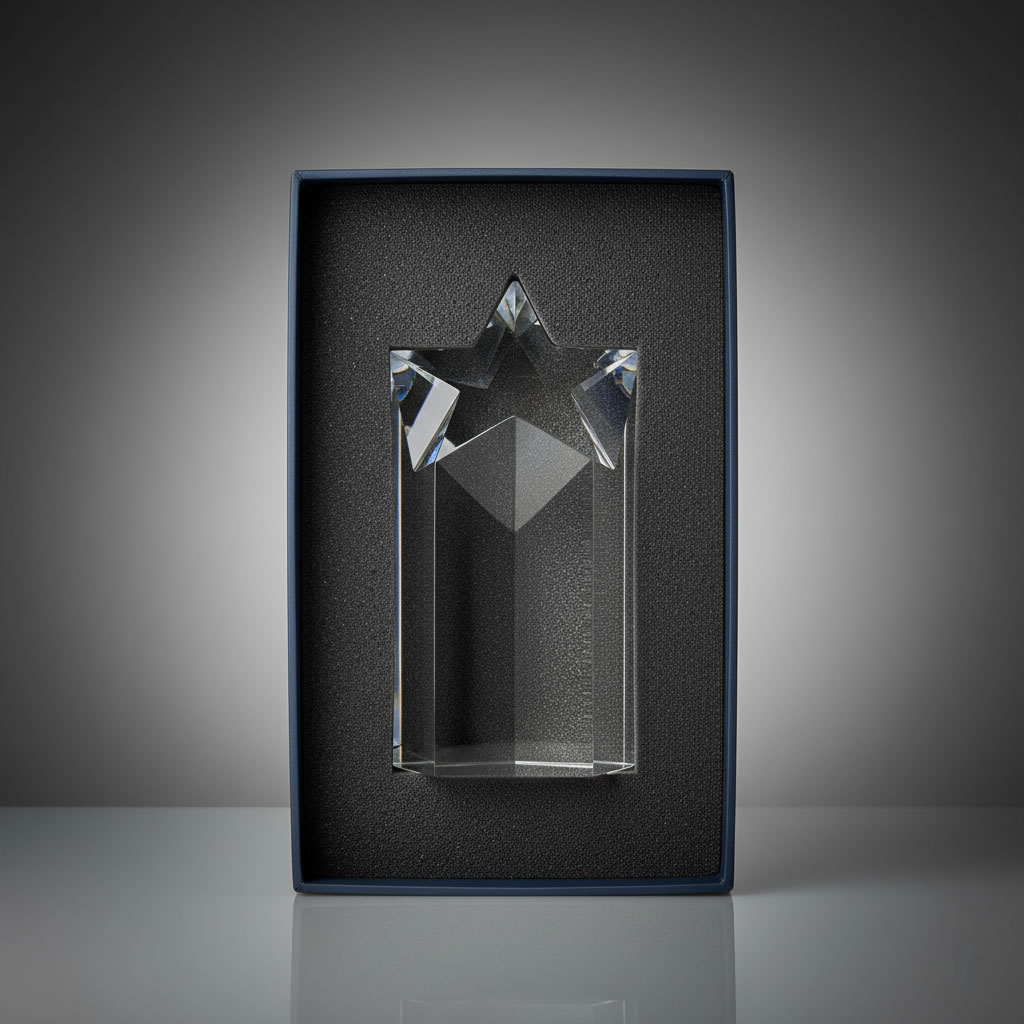 Optical Crystal Star Column, 7in, Supplied Boxed.